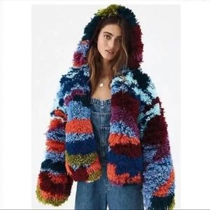 Free People Paint by Numbers Shag Carpet Conversation Hoodie Multicolor Jacket S